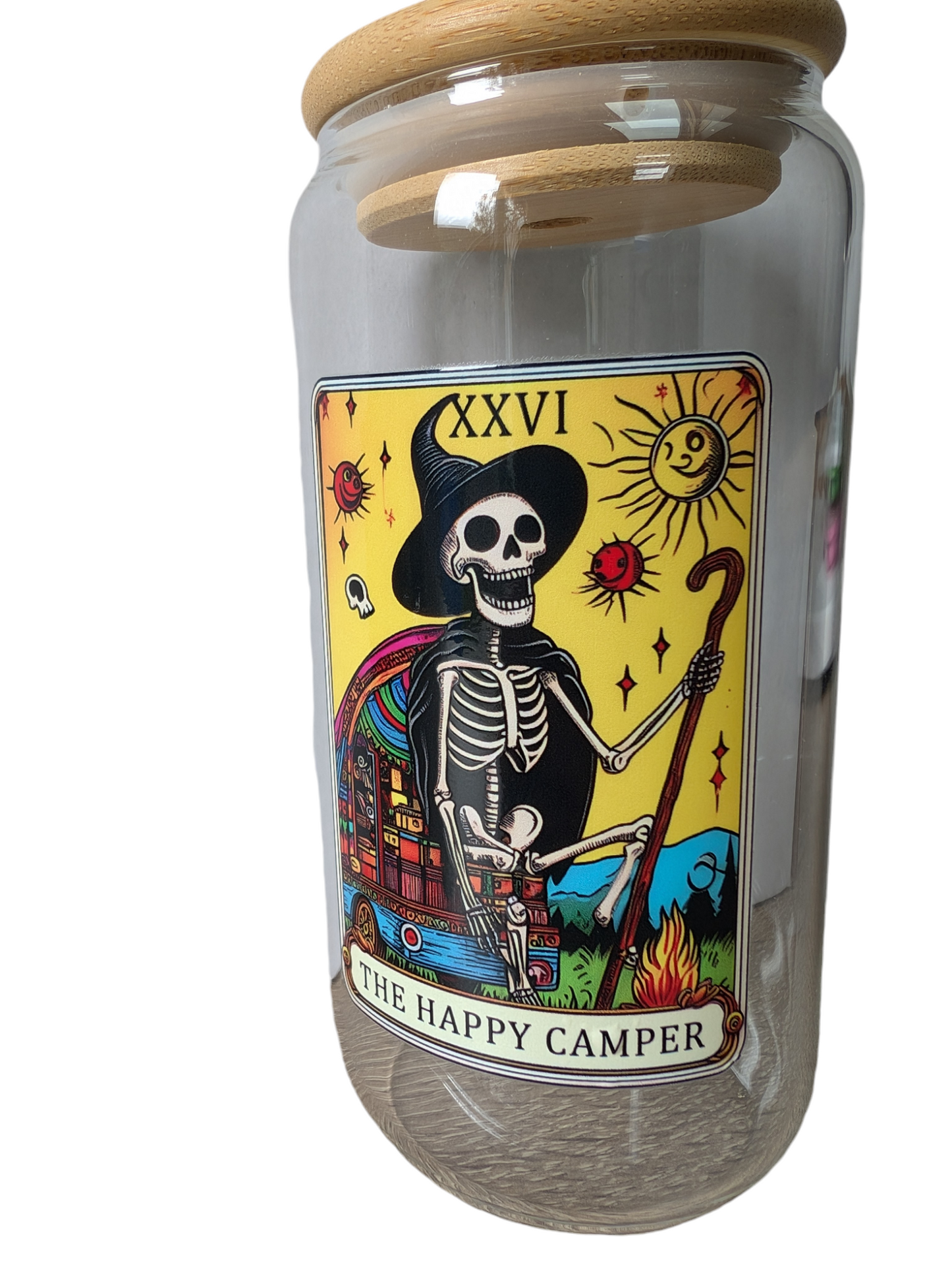 Glass Tumbler Gift Box - "Happy Camper" 550ml borosilicate glass