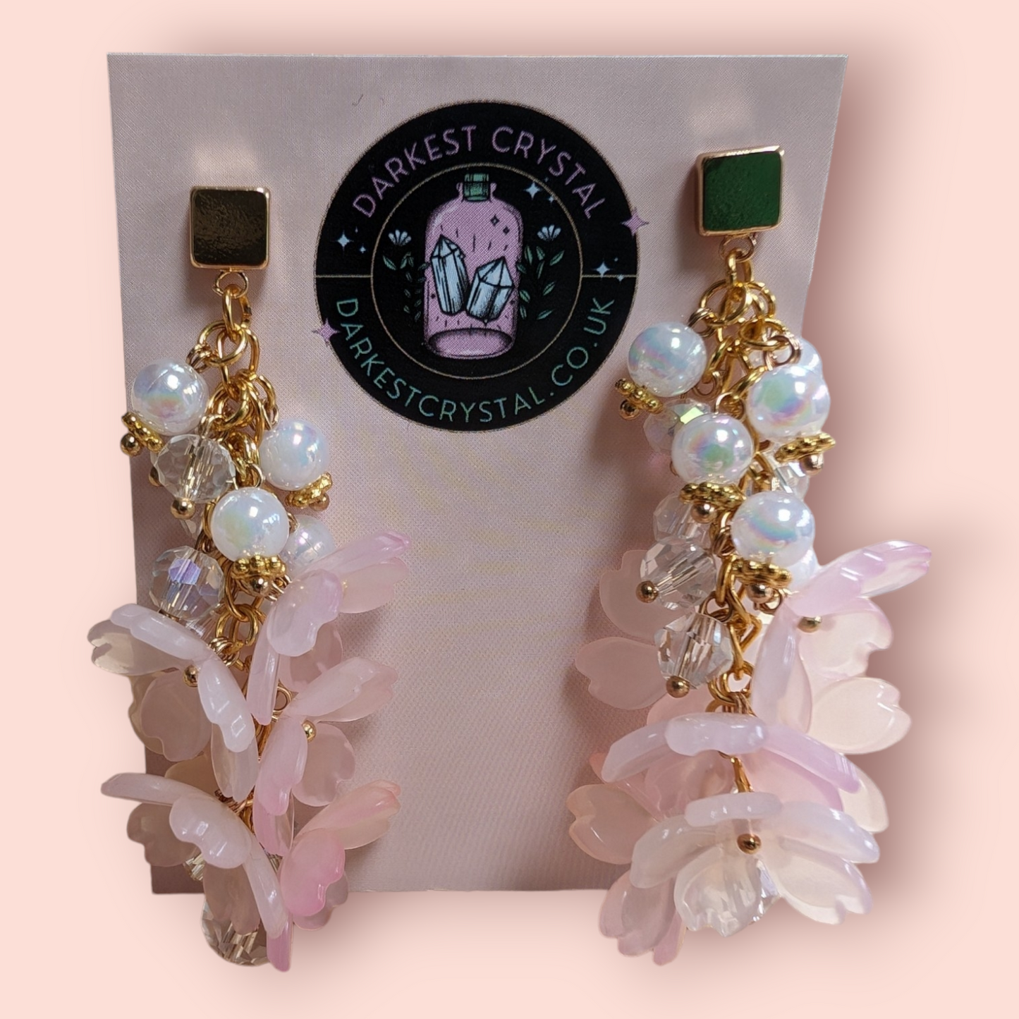 Blossom Drops: Handcrafted Acrylic and Glass Floral Earrings, unique piece of art