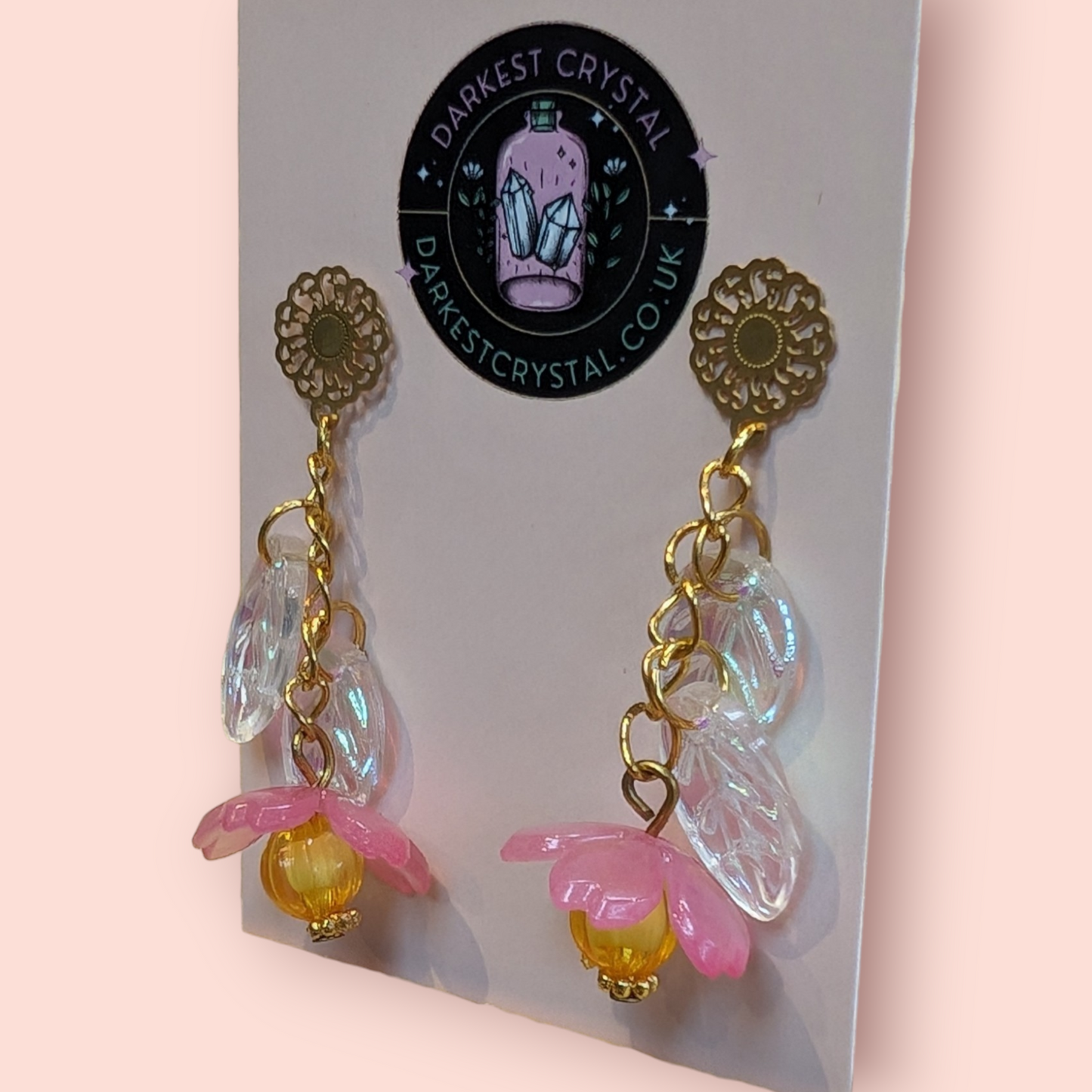 Blossom Drops: Handcrafted Acrylic and Glass Floral botanical Earrings, unique piece of art