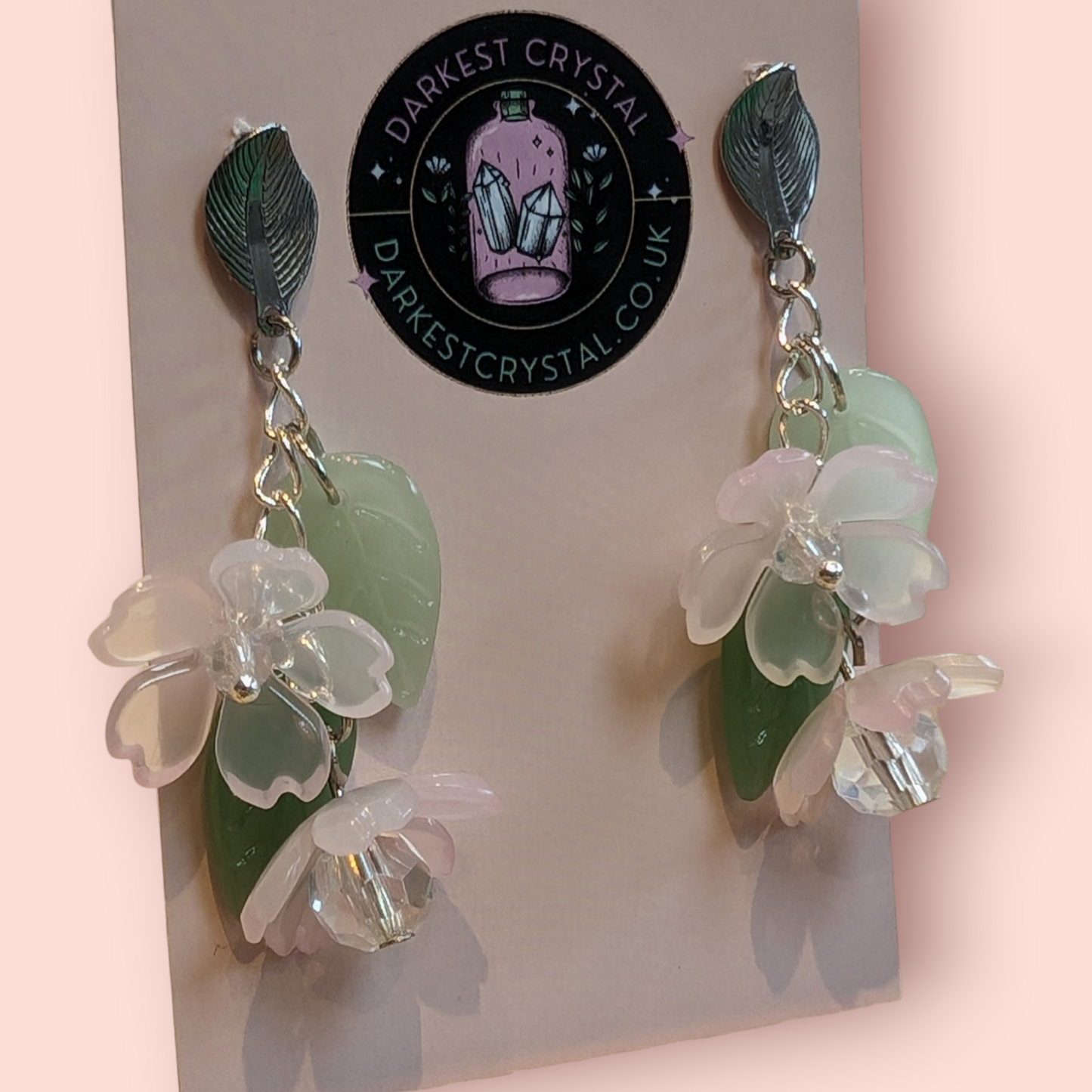 Blossom Drops: Handcrafted Acrylic and Glass Floral botanical Earrings, unique piece of art (Copy)