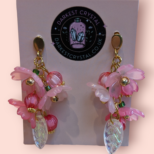 Blossom Drops: Handcrafted Acrylic and Glass Floral botanical Earrings, unique piece of art