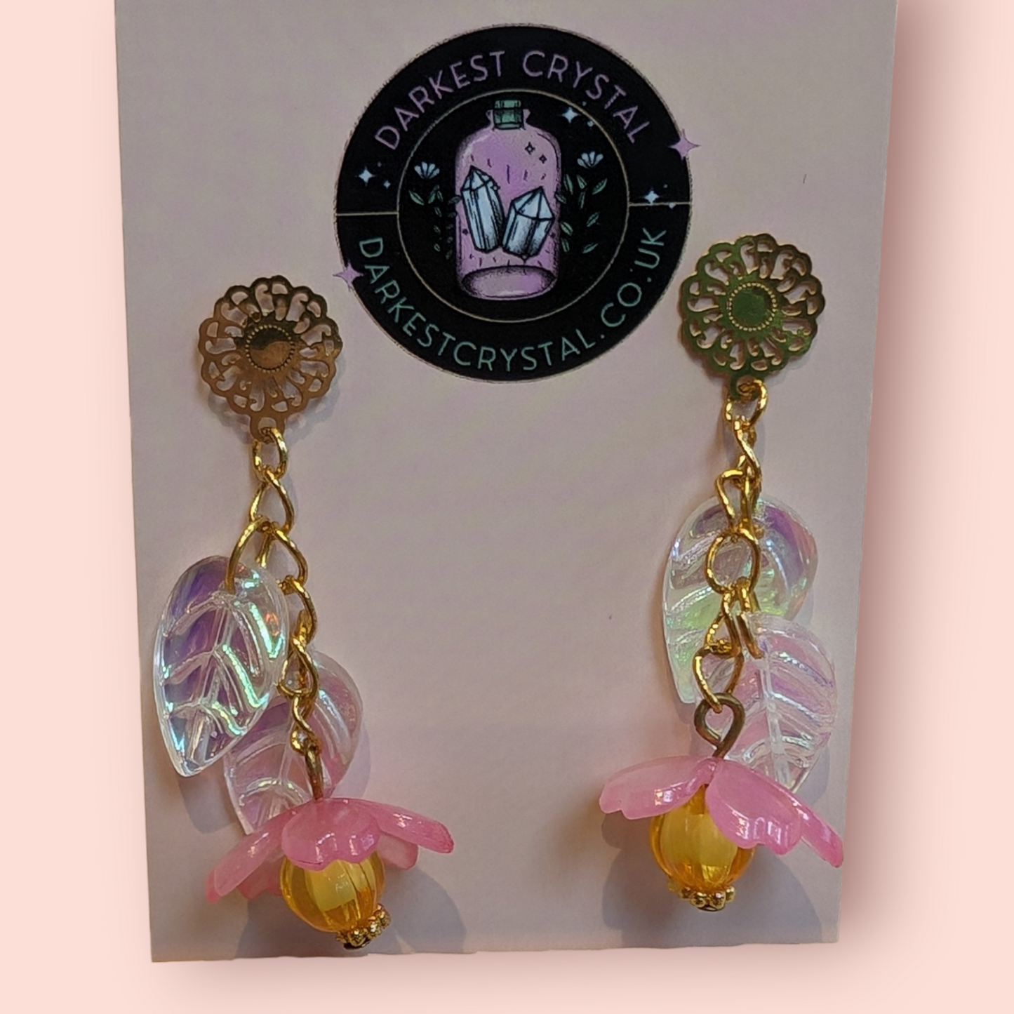 Blossom Drops: Handcrafted Acrylic and Glass Floral botanical Earrings, unique piece of art