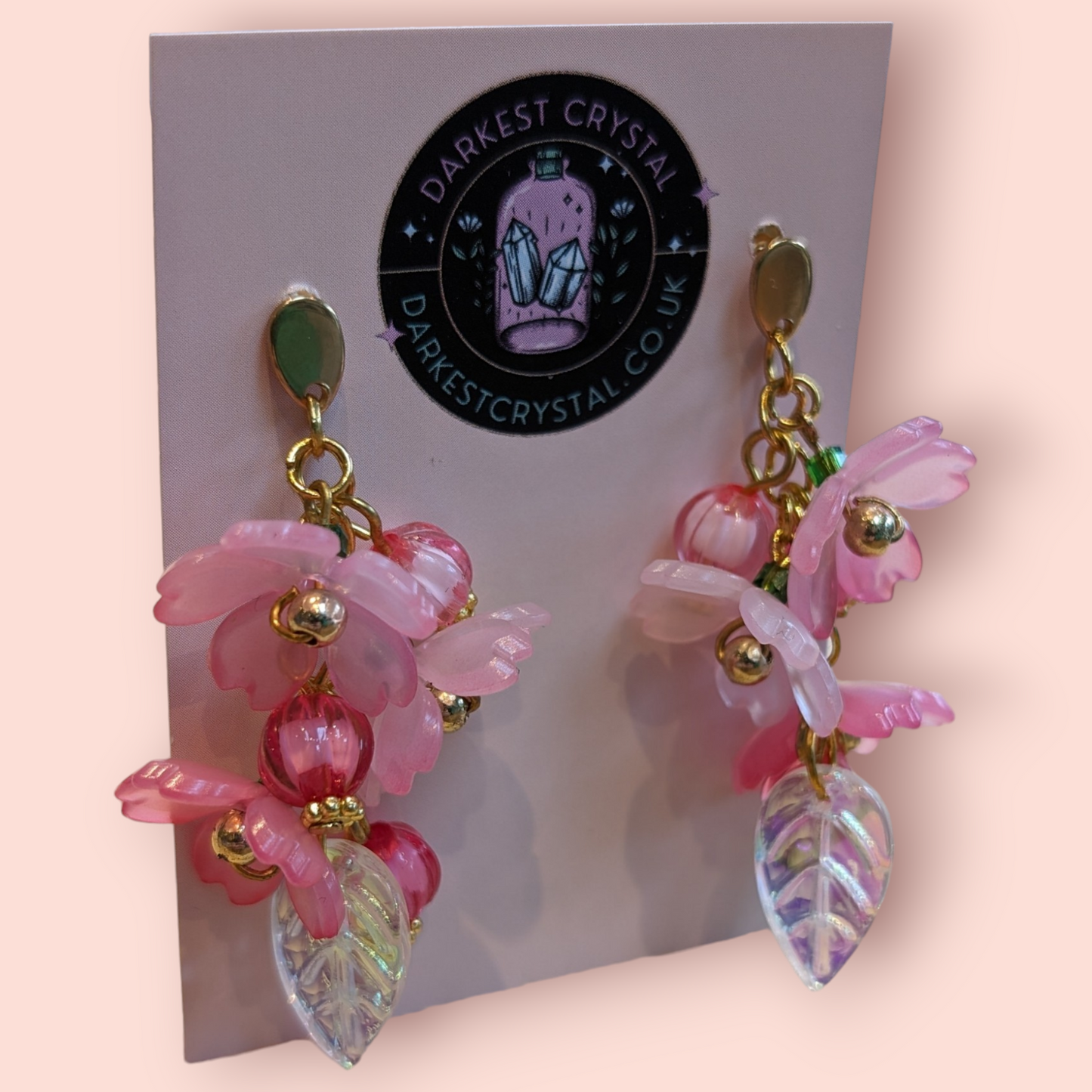 Blossom Drops: Handcrafted Acrylic and Glass Floral botanical Earrings, unique piece of art