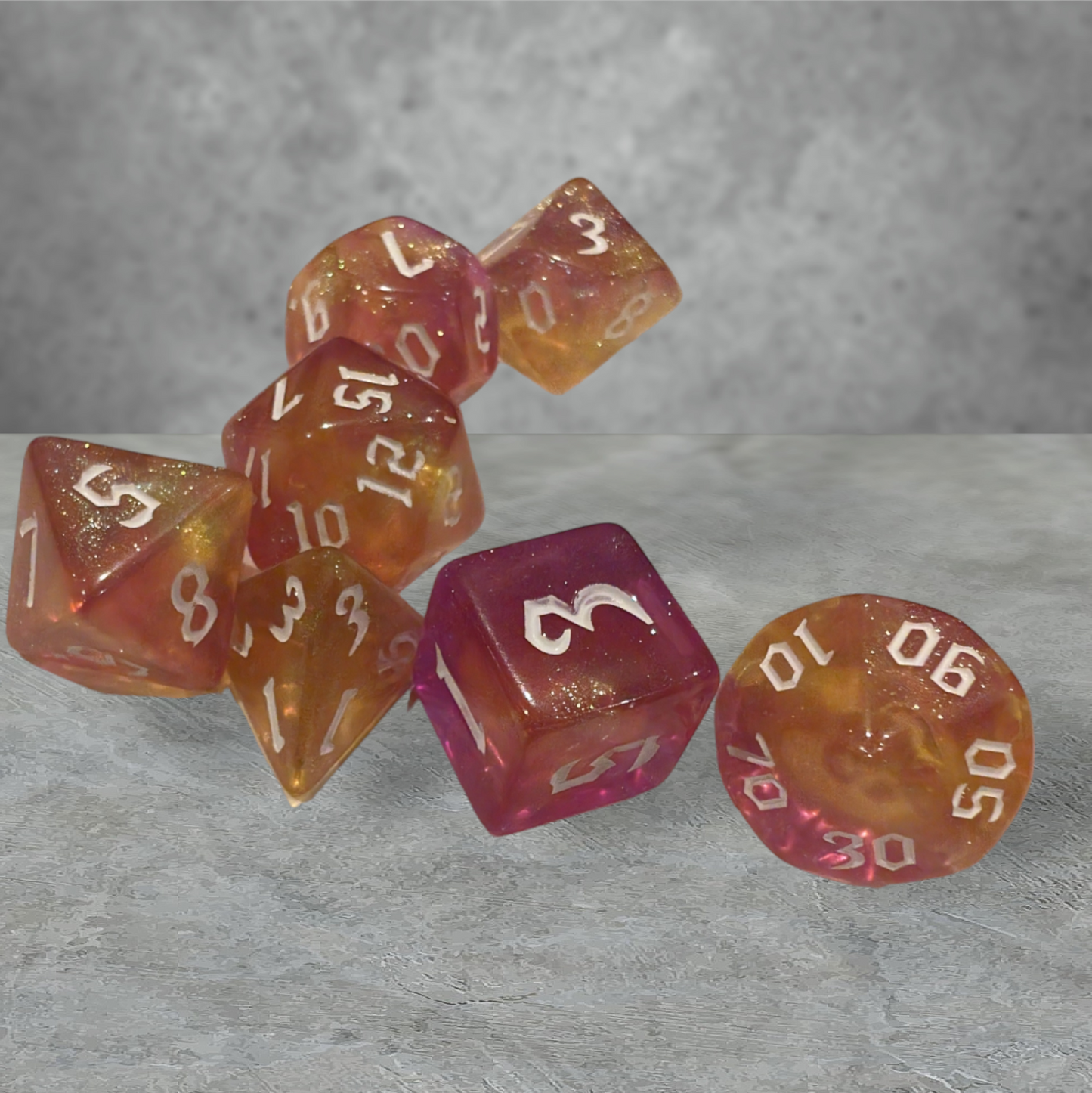 "pink lemonade" themed tabletop roleplay gaming dice