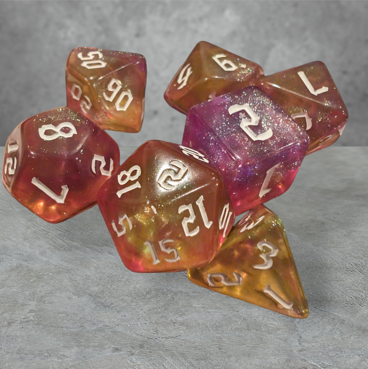 "pink lemonade" themed tabletop roleplay gaming dice