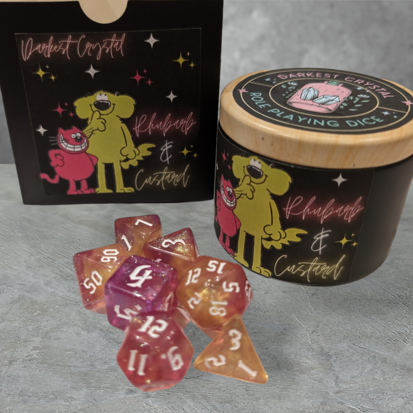 "rhubarb and custard" roleplay tabletop gaming dice