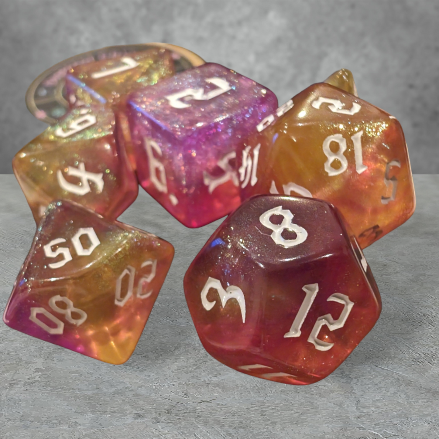 "pink lemonade" themed tabletop roleplay gaming dice